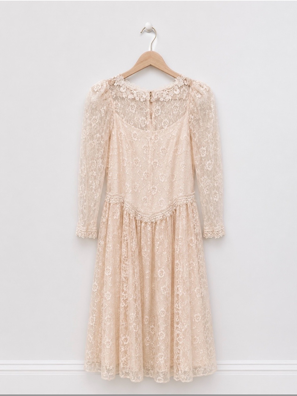 Vintage Cachet By Bari Protas Delicate Lace Long-Sleeve Midi Pink Dress